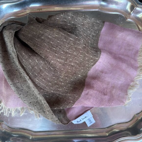 Paul Smith Long Linen Scarf Cafe Brown w Soft Pink - 72” x 14” - Picture 5 of 6
